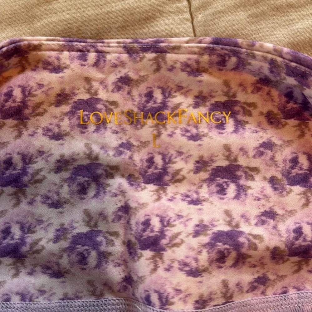 LoveShackFancy // Giada Biker Shorts, Size Large, Purple Meadow Print - Picture 6 of 7